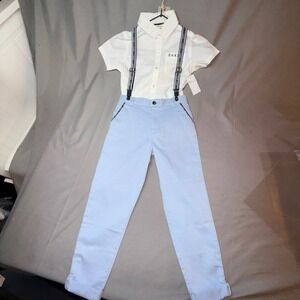 Ted Baker London Boys 5 6 Yrs Blue Three Piece Trouser Set Shirt Suspenders